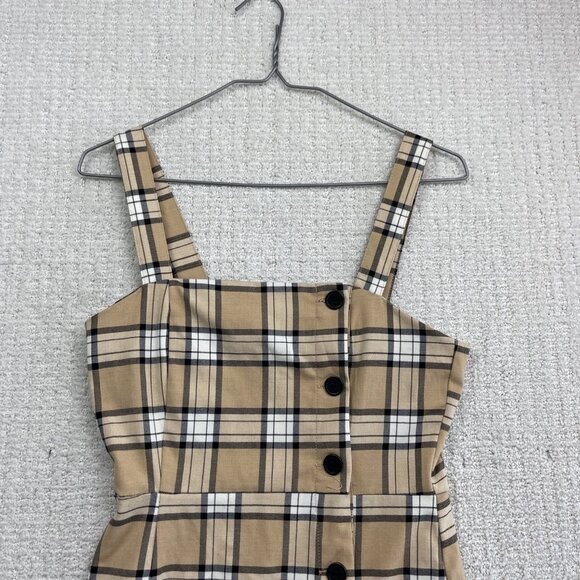 H&M Divided Mini Dress Light Brown / Tan Button Down Plaid Check Women Sz 2 - Picture 2 of 9
